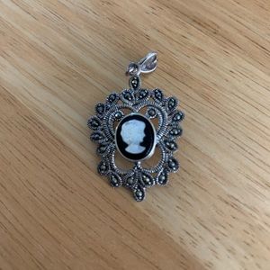 Black Onyx and Marcasite Cameo Pendant
